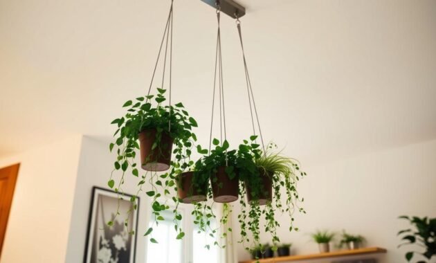 DIY plant suspension using tension rods DIY plant suspension using tension rods